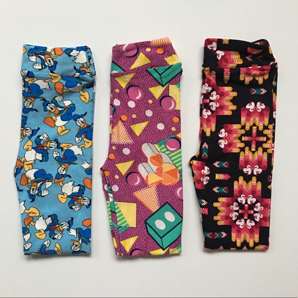 LulaRoe Disney 3 NWOT Girls Legging Lot Disney Print L/XL